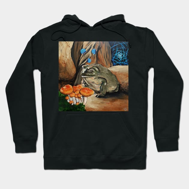 A Moment of Clarity - Psychedelic Frog Toad Mushrooms Sacred Geometry Fantasy Wall Art Handmade Home Decor Painting Hoodie by tylerashe